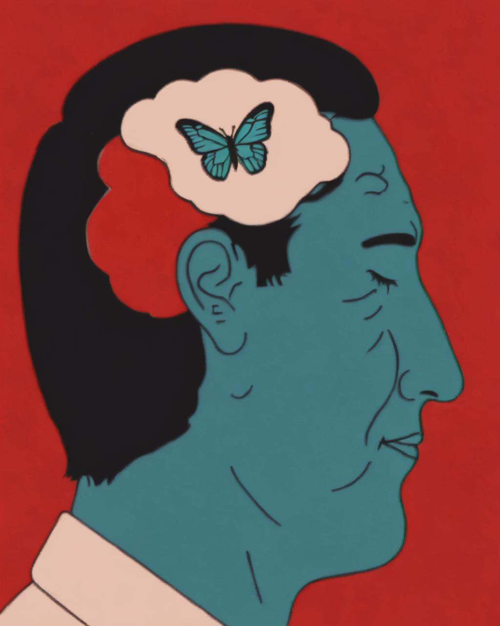 a man with a butterfly in his brain ,  solo,  simple background on Tensor.Art