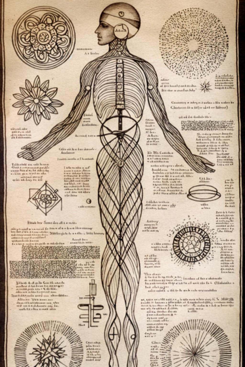 a drawing of a human body with many different parts ,  alchemy ,  esoteric art on Tensor.Art