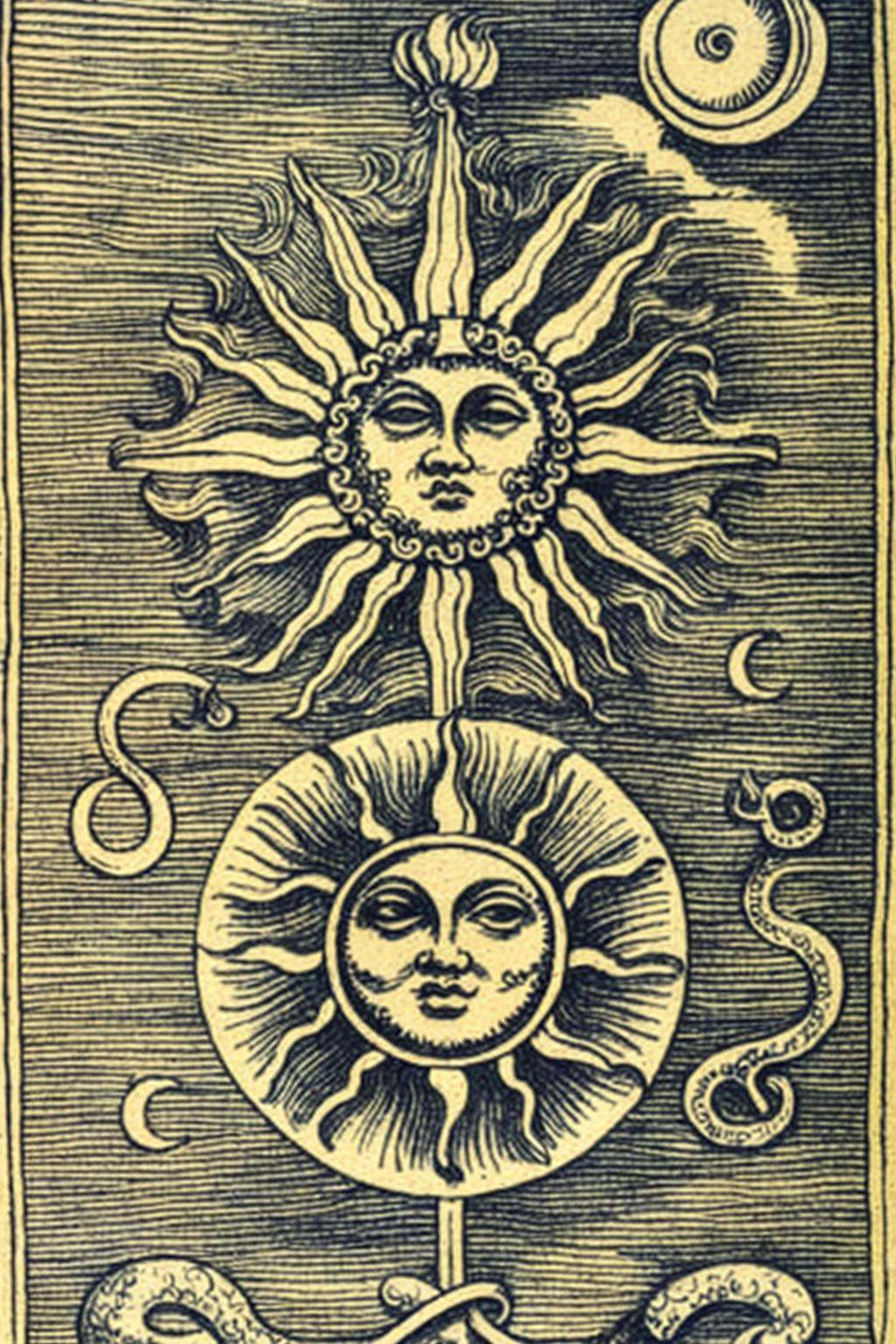 a drawing of a sun,  moon,  and a snake on Tensor.Art