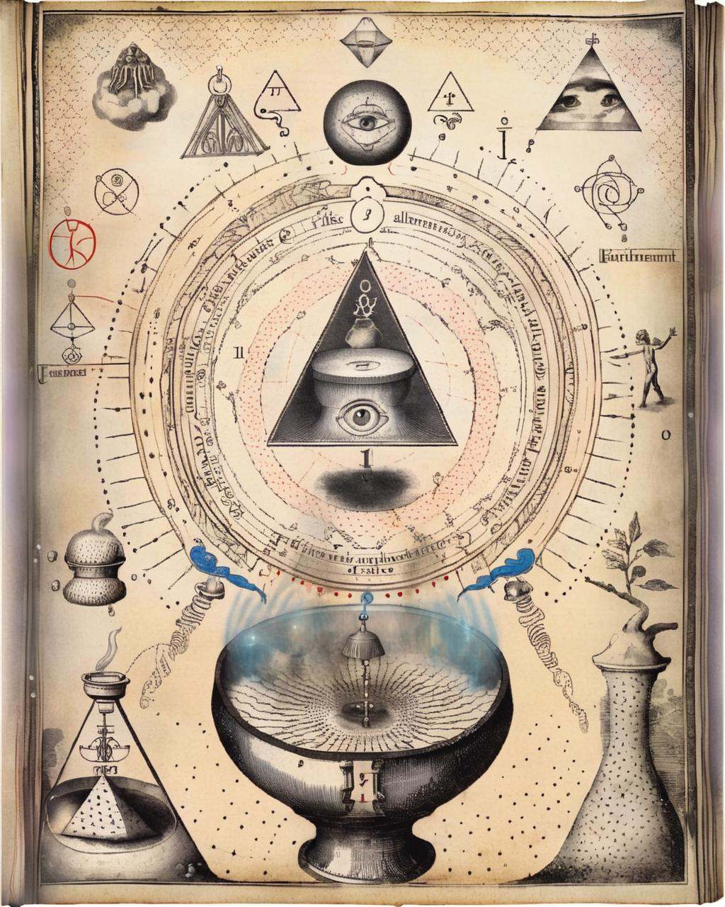 An illustration of the alchemical vessel is featured prominently on the page,  signifying the containment and transformati...