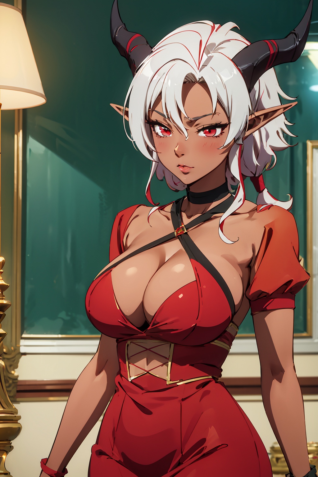 1girl,  dark_skin_female,  elf_ears on Tensor.Art