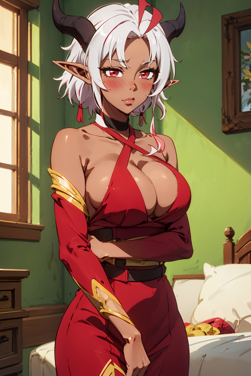 1girl,  dark_skin_female,  elf_ears on Tensor.Art