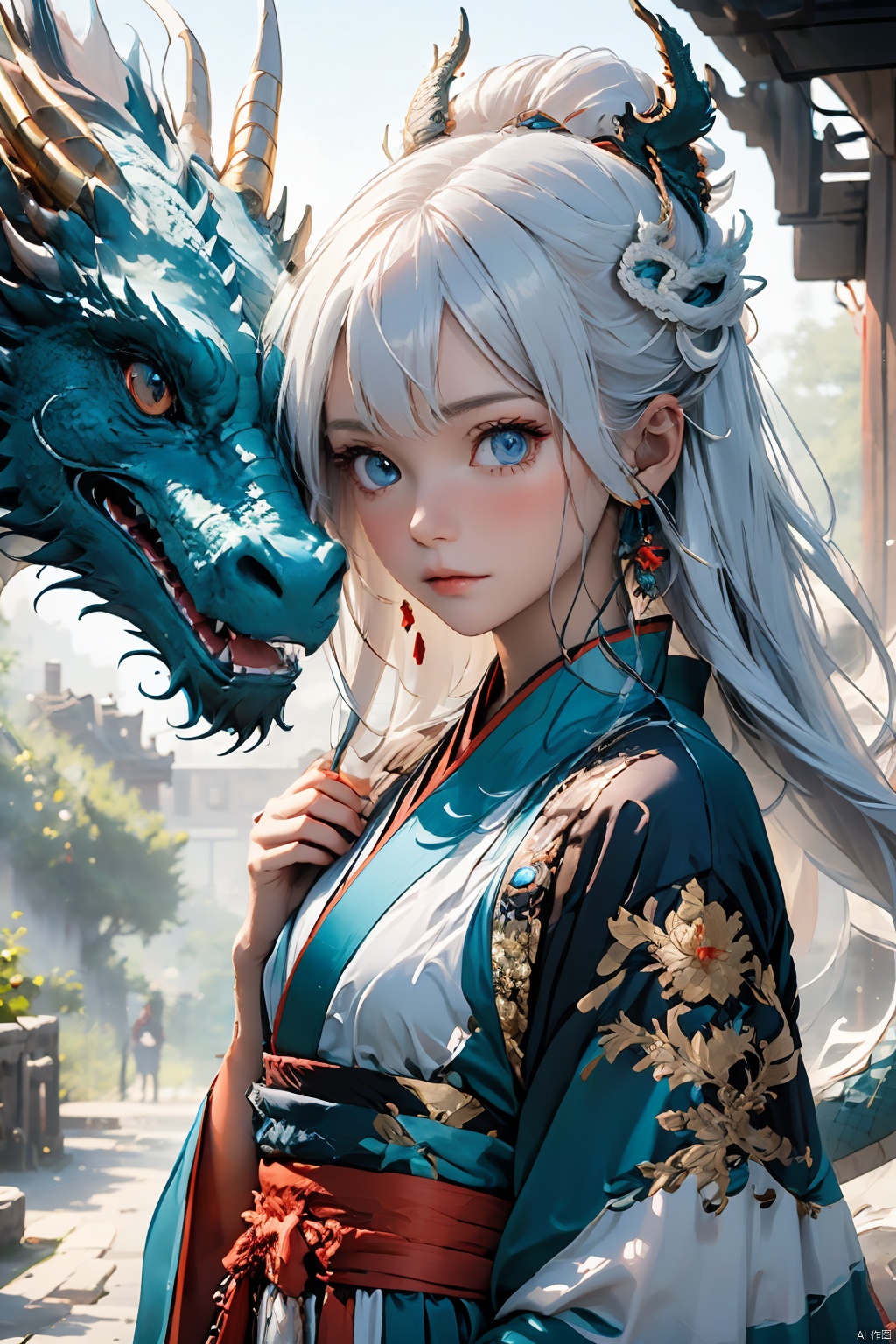  1boy,hanfu, dragon,materpiece, highly detailed, 8K, dragon girl