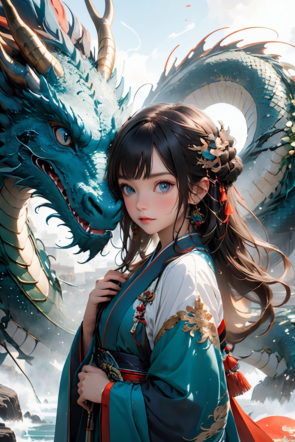  1boy,hanfu, dragon,materpiece, highly detailed, 8K, dragon girl