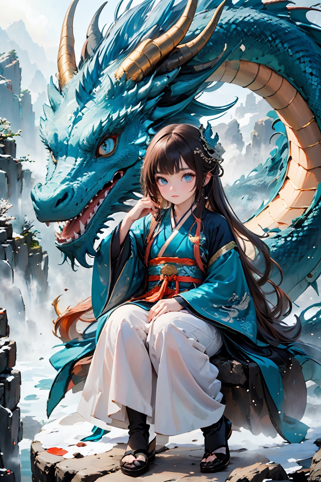  1boy,hanfu, dragon,materpiece, highly detailed, 8K, dragon girl