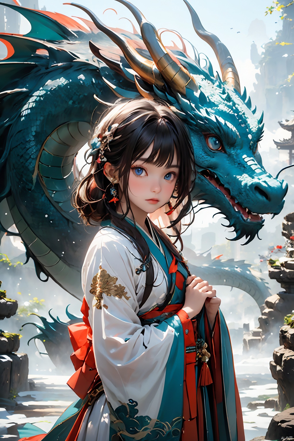  1boy,hanfu, dragon,materpiece, highly detailed, 8K, dragon girl