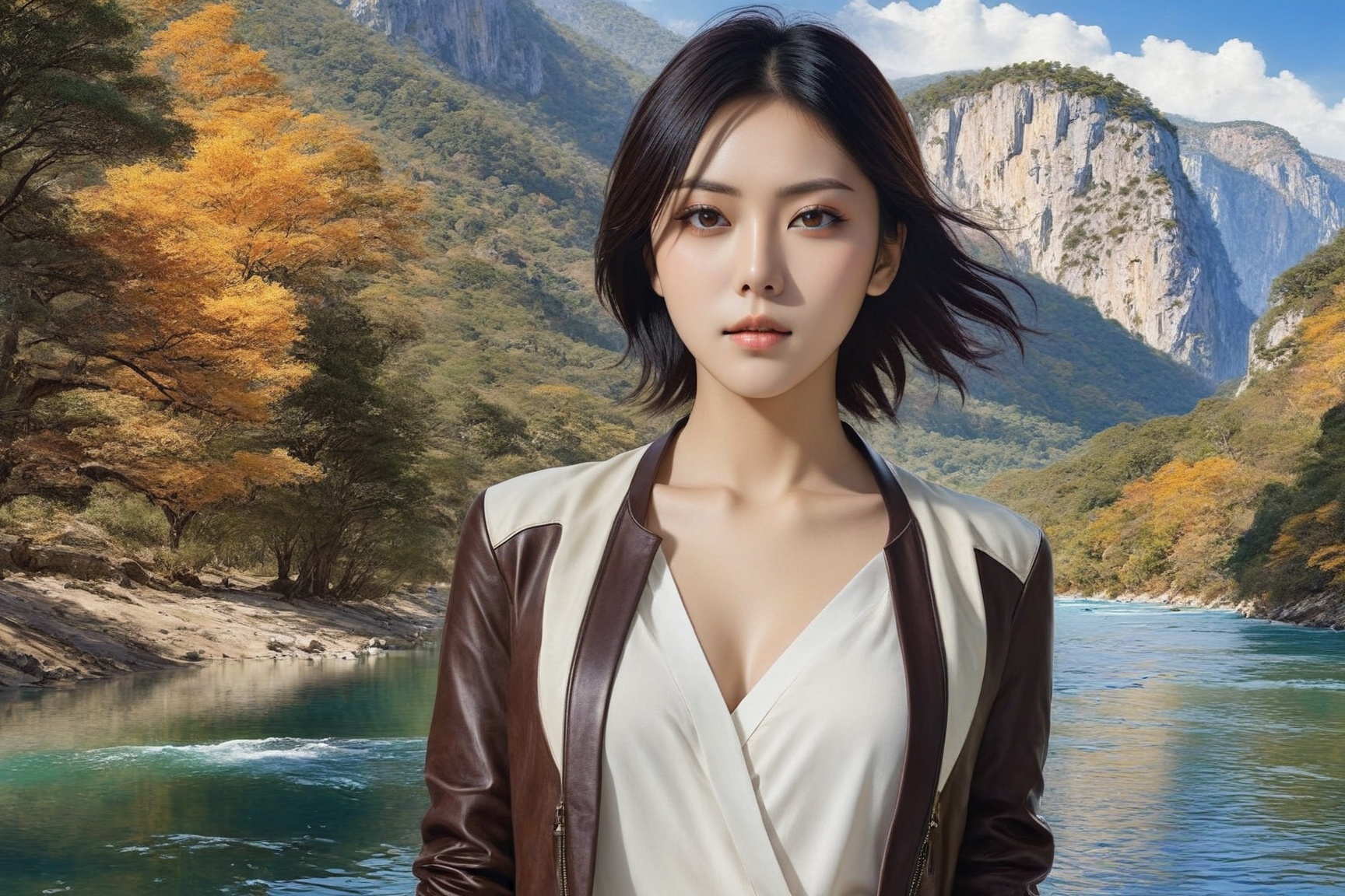((Hyper-Realistic)) photo of a beautiful girl standing in a national park,  (kuchiki rukia),  20yo on Tensor.Art
