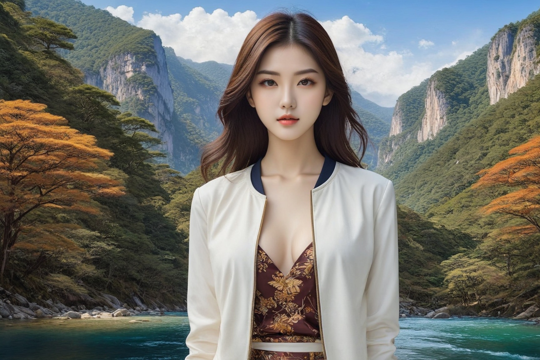 ((Hyper-Realistic)) photo of a beautiful girl standing in a national park,  (kirishima touka),  20yo on Tensor.Art