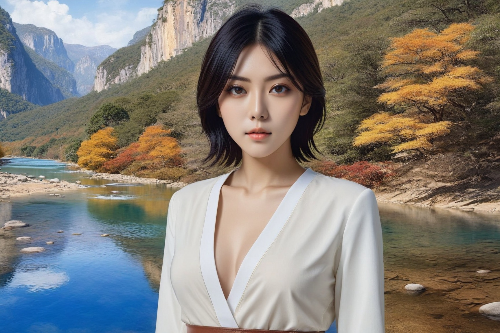 ((Hyper-Realistic)) photo of a beautiful girl standing in a national park,  (kuchiki rukia),  20yo on Tensor.Art