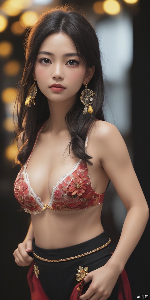 1girl,Han Chinese girls,gym_uniform,G-cup pectoral,A plump figure,A towering chest,chinese clothes,sunflower,jewelry, earrings,lips, makeup, portrait, eyeshadow, realistic, nose,{{best quality}}, {{masterpiece}}, {{ultra-detailed}}, {illustration}, {detailed light}, {an extremely delicate and beautiful}, a girl, {beautiful detailed eyes}, stars in the eyes, messy floating hair, colored inner hair, Starry sky adorns hair, depth of field,blurry, no humans, traditional media, gem, crystal, still life, Dance,movements, All the Colours of the Rainbow,zj,
simple background, shiny, blurry, no humans, depth of field, black background, gem, crystal, realistic, red gemstone, still life,