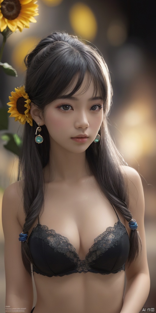 1girl,Han Chinese girls,gym_uniform,G-cup pectoral,A plump figure,A towering chest,chinese clothes,sunflower,jewelry, earrings,lips, makeup, portrait, eyeshadow, realistic, nose,{{best quality}}, {{masterpiece}}, {{ultra-detailed}}, {illustration}, {detailed light}, {an extremely delicate and beautiful}, a girl, {beautiful detailed eyes}, stars in the eyes, messy floating hair, colored inner hair, Starry sky adorns hair, depth of field,blurry, no humans, traditional media, gem, crystal, still life, Dance,movements, All the Colours of the Rainbow,zj,
simple background, shiny, blurry, no humans, depth of field, black background, gem, crystal, realistic, red gemstone, still life,