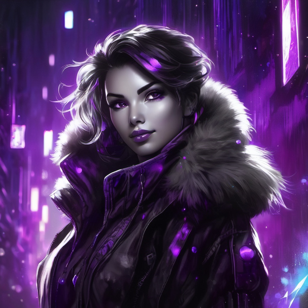 1girl,  cyberpunk,  fur trim jacket blowing in the wind on Tensor.Art