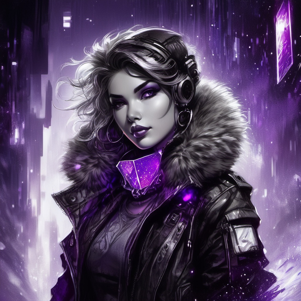 1girl,  cyberpunk,  fur trim jacket blowing in the wind on Tensor.Art