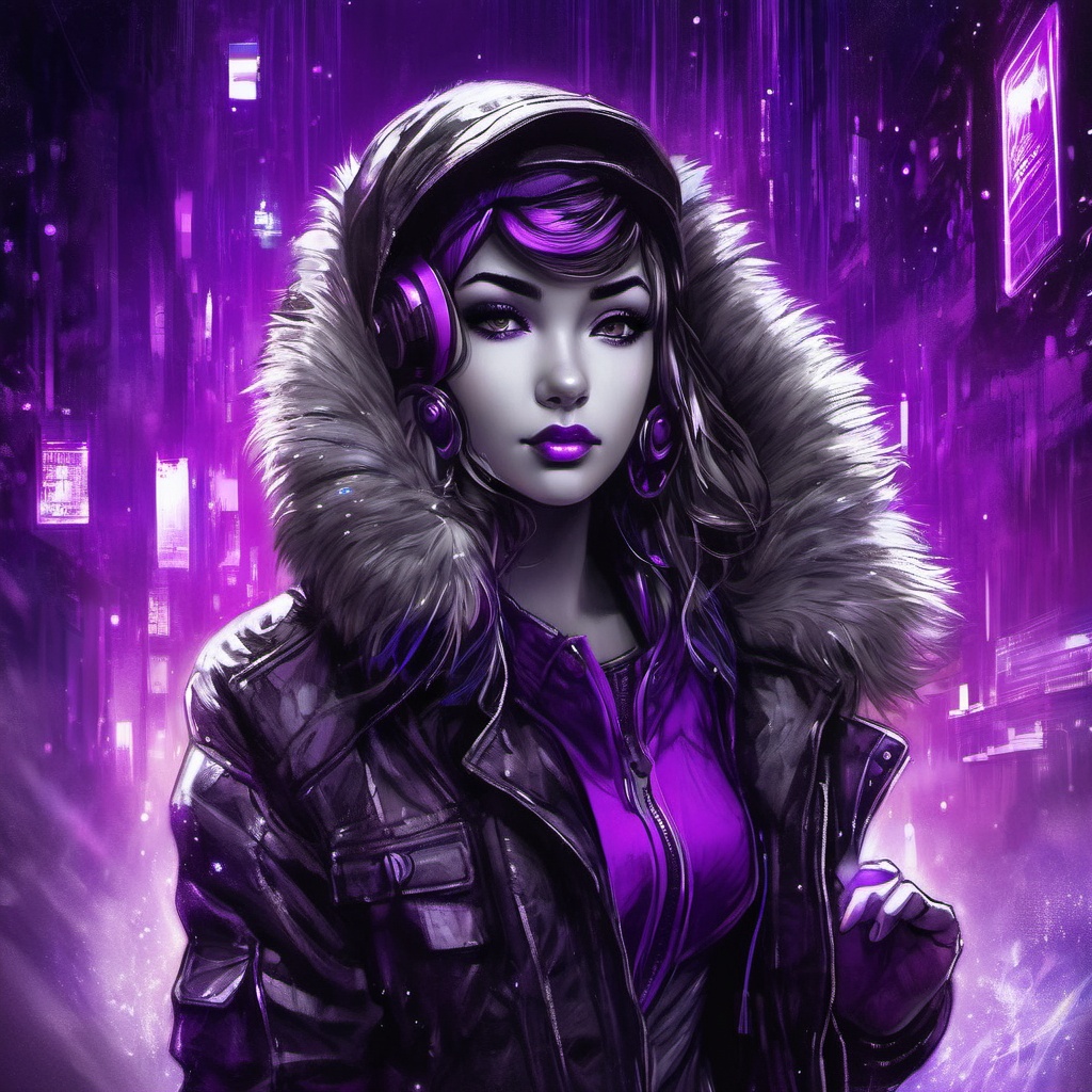 1girl,  cyberpunk,  fur trim jacket blowing in the wind on Tensor.Art