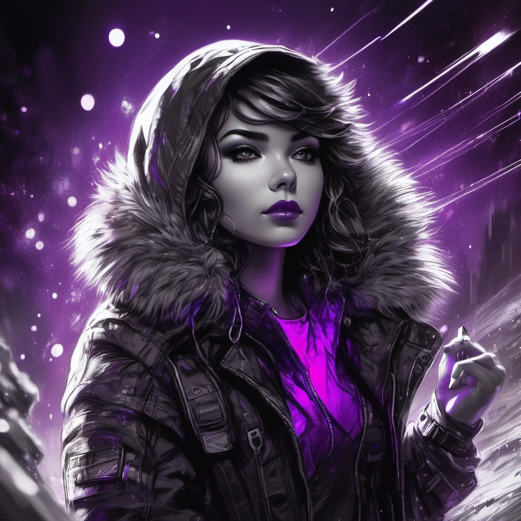 1girl,  cyberpunk,  fur trim jacket blowing in the wind on Tensor.Art