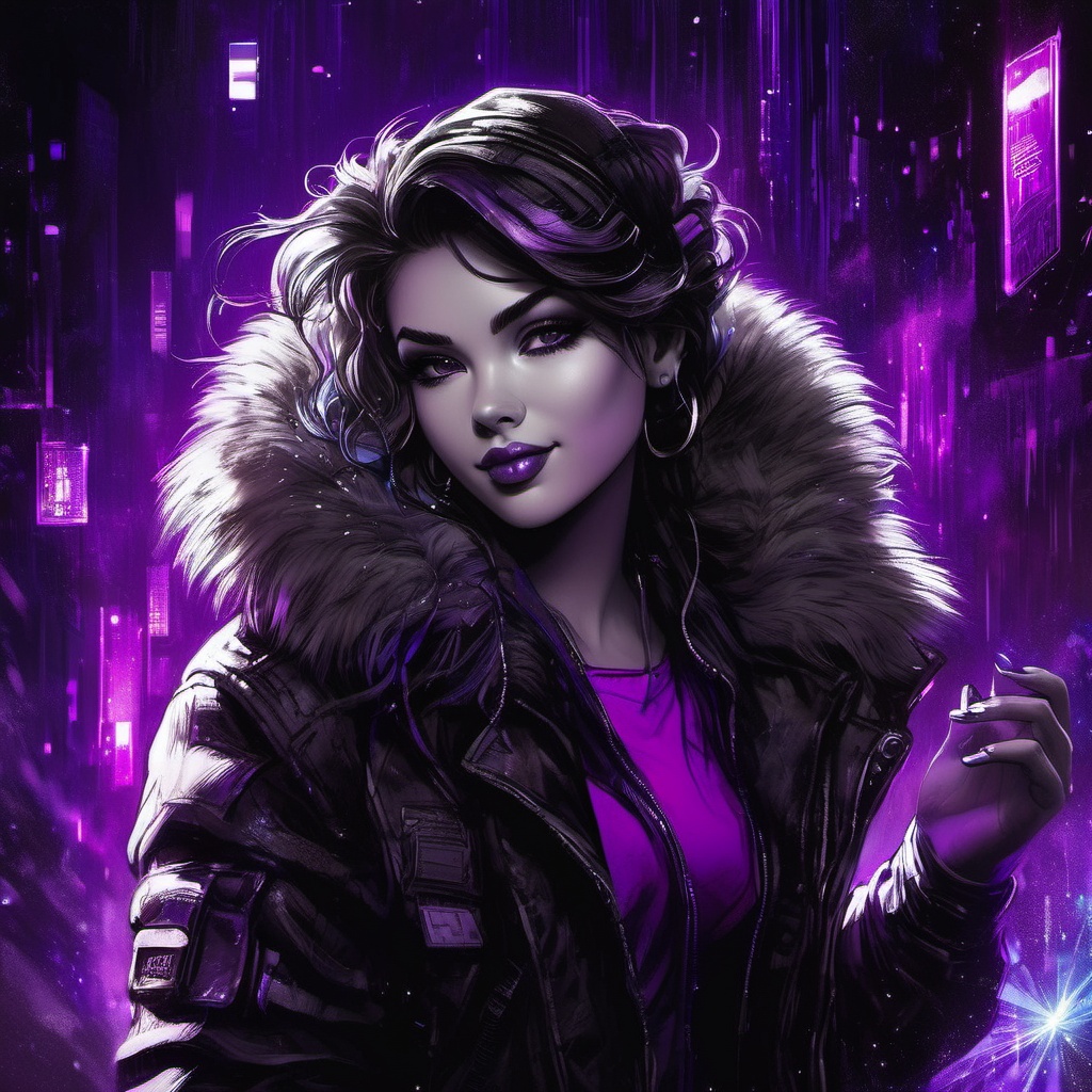1girl,  cyberpunk,  fur trim jacket blowing in the wind on Tensor.Art