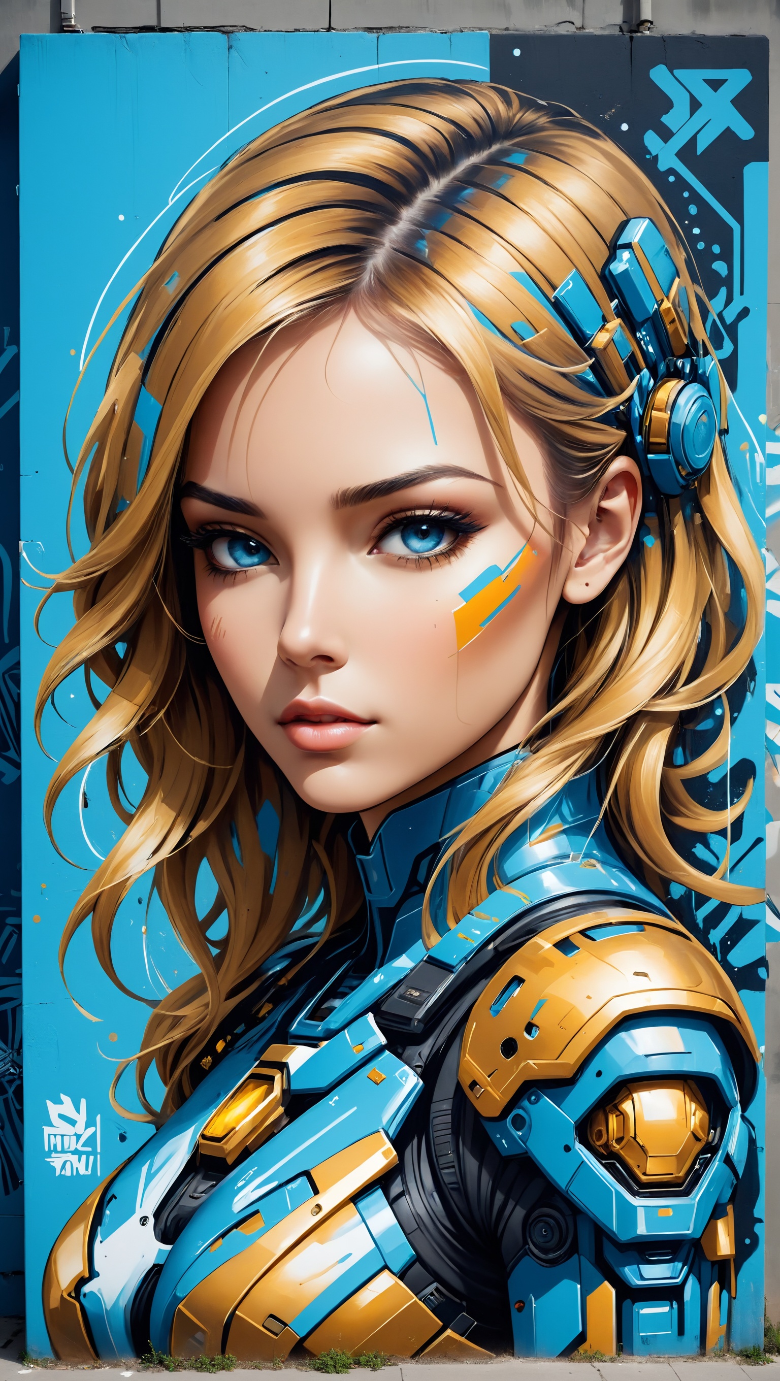 graffitiXL,  create a graffiti portrait of a beautiful woman on the wall,  sci-fi theme by badabum27 on Tensor.Art