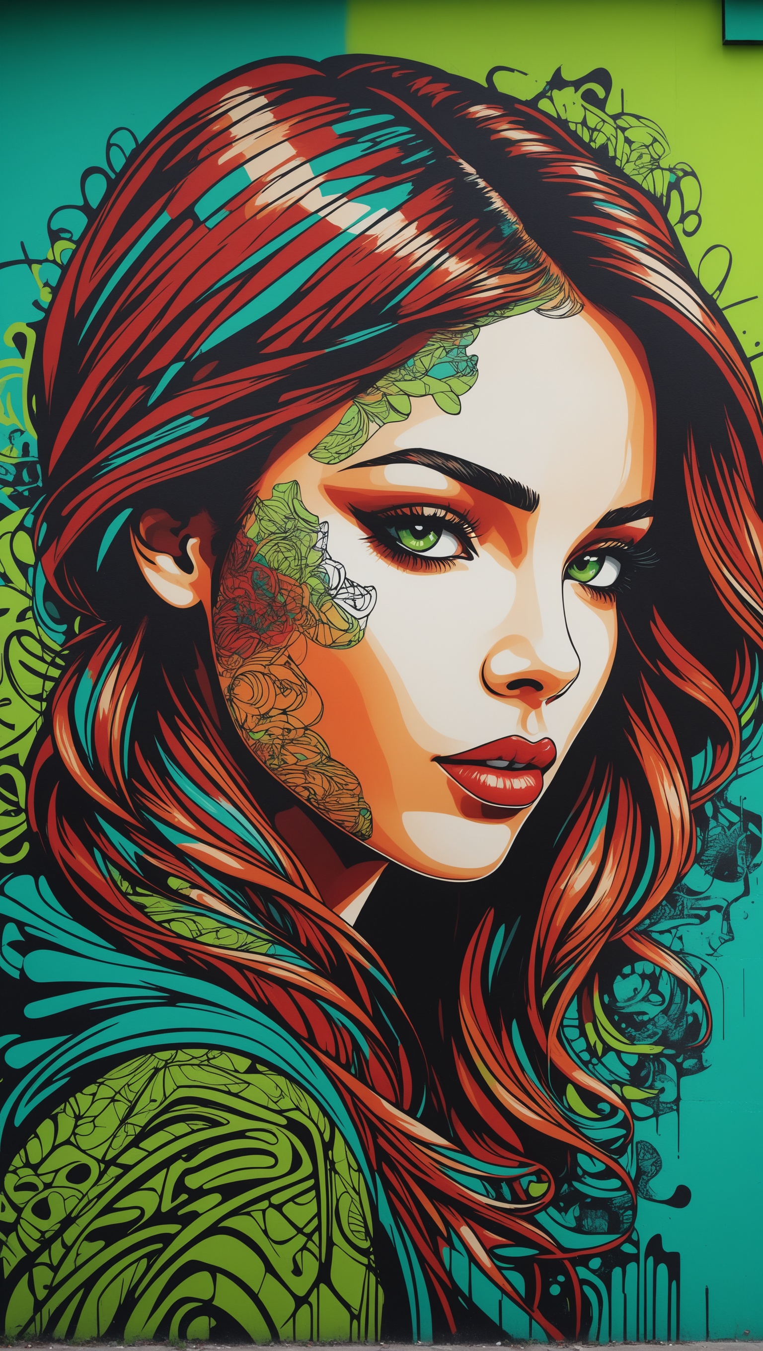 graffitiXL,  create a graffiti portrait of a beautiful woman on the wall,  girl in futuristic style by badabum27 on Tensor...