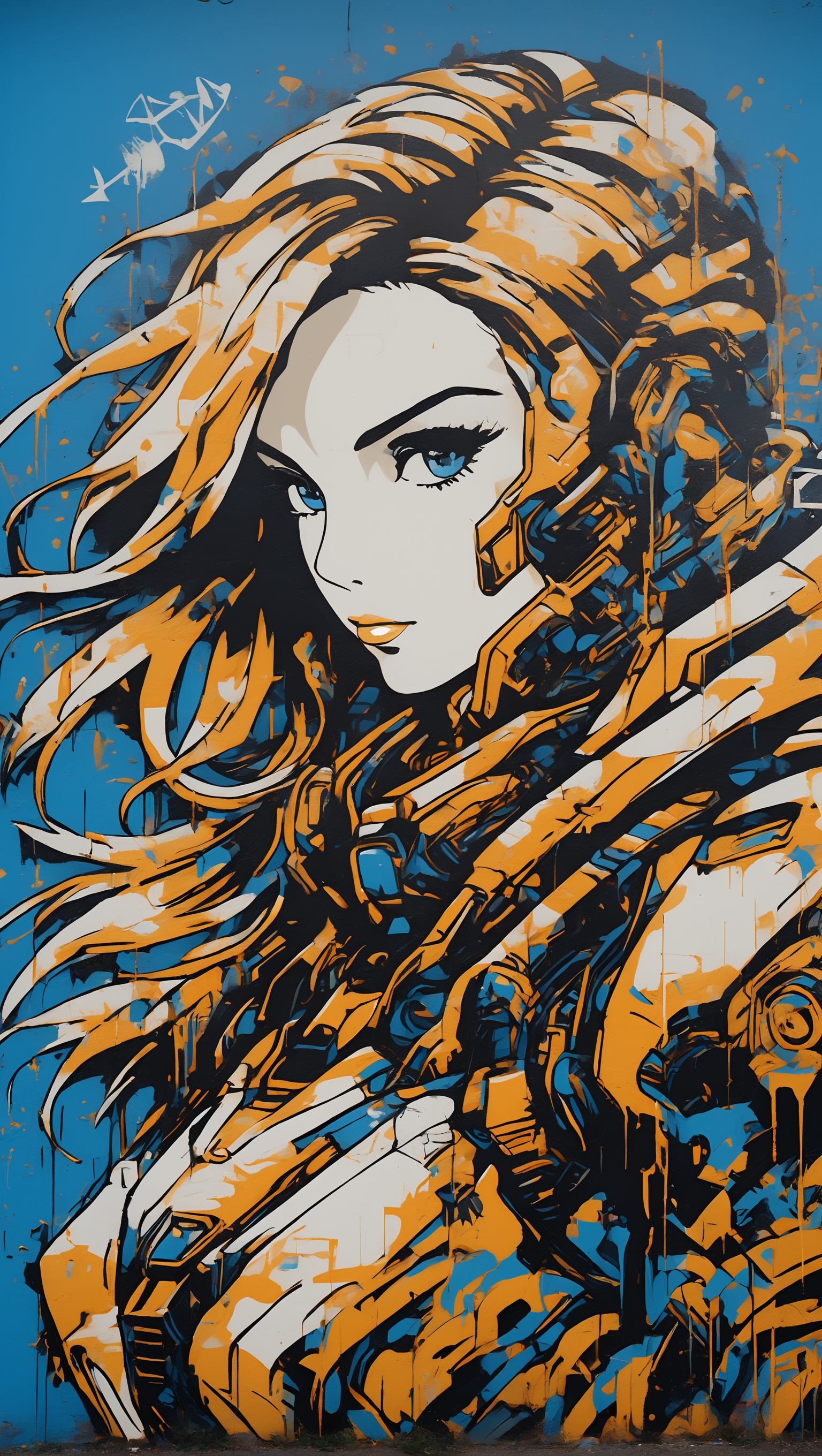 graffitiXL,  create a graffiti portrait of a beautiful woman on the wall,  sci-fi theme by badabum27 on Tensor.Art