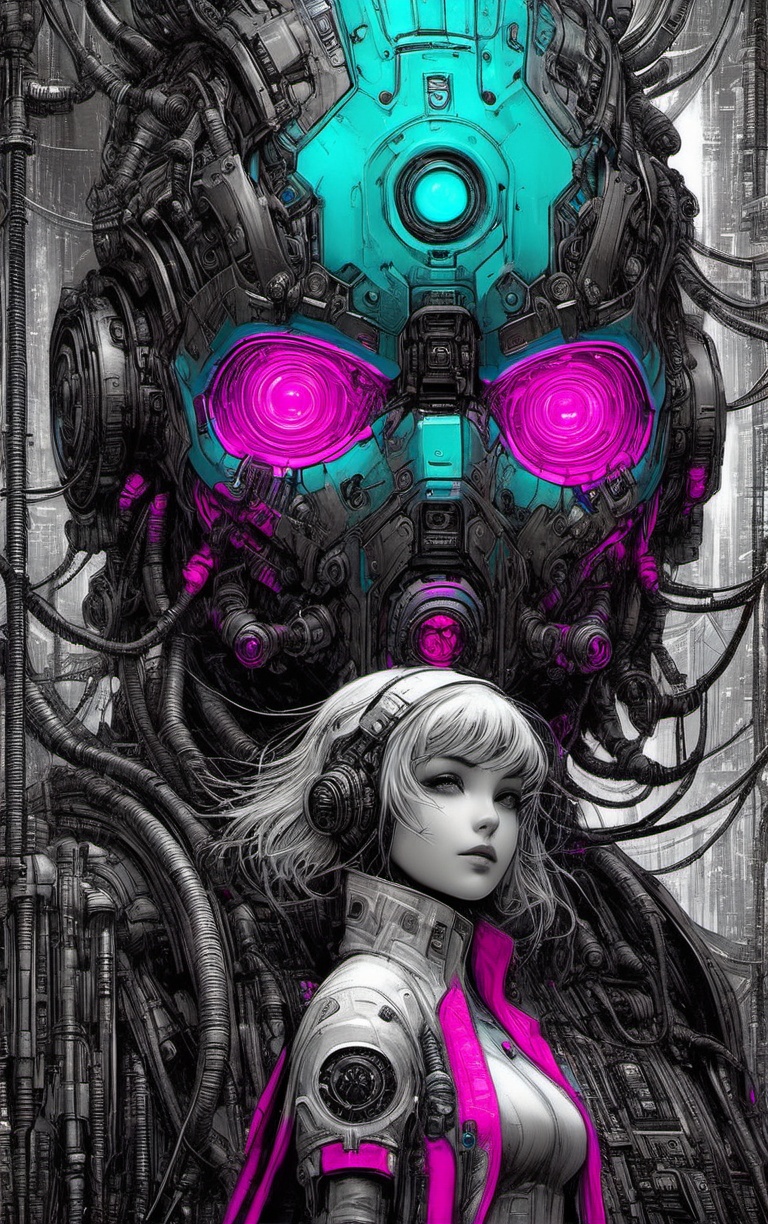 1girl,  cyberpunk,  girl standing in front of a giant mecha on Tensor.Art