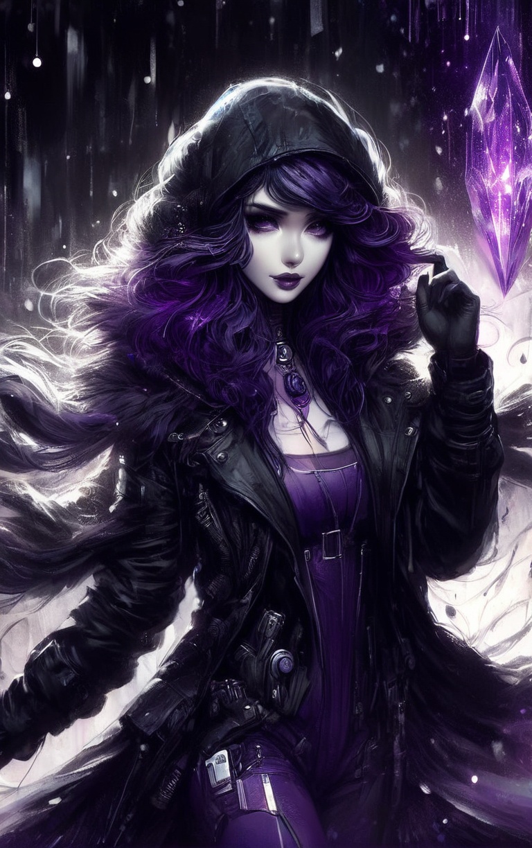 1girl,  cyberpunk,  fur trim jacket blowing in the wind on Tensor.Art