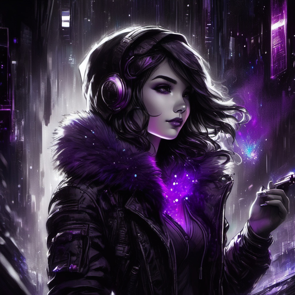 1girl,  cyberpunk,  fur trim jacket blowing in the wind on Tensor.Art