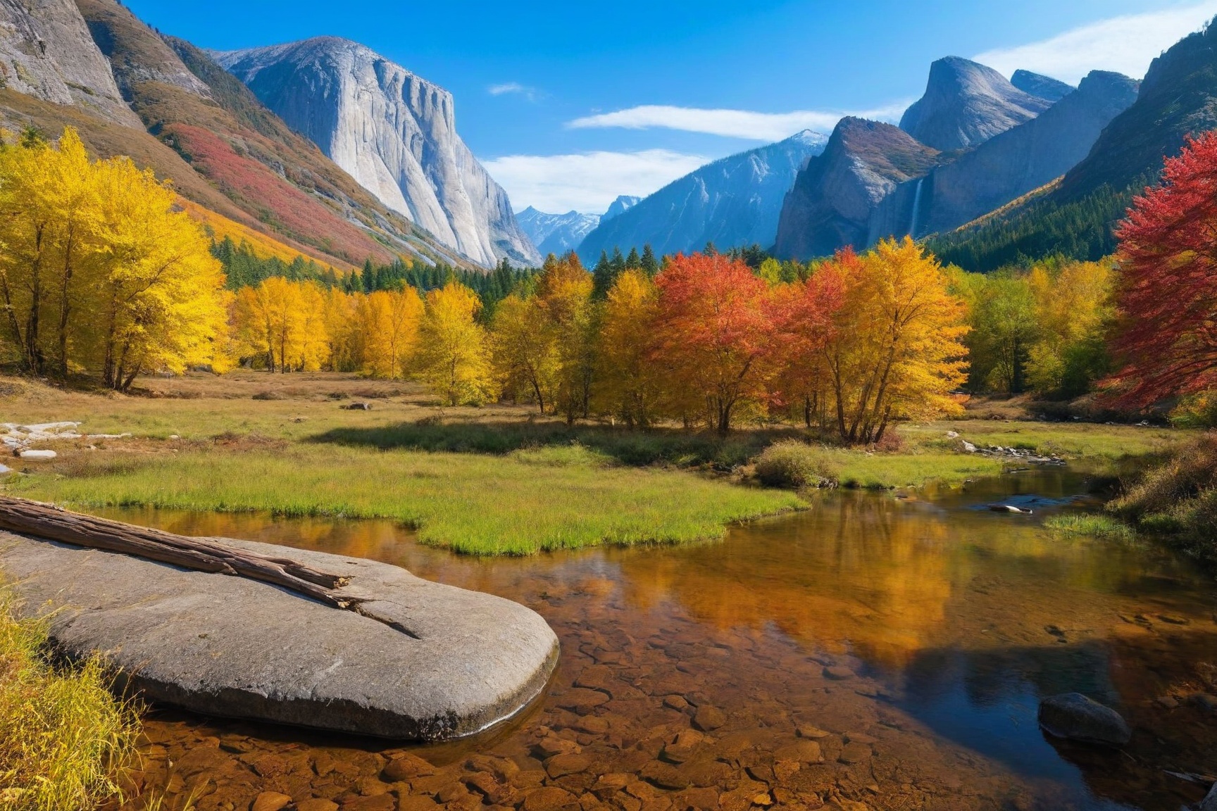 ((Hyper-Realistic)) photo of valley in national park,  valley with mountain and rock,  colorful autumn forest and trees on...