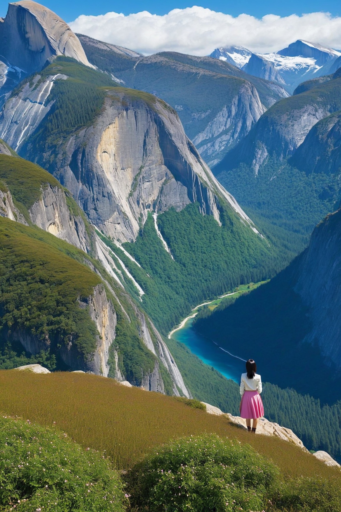 ((Hyper-Realistic)) photo of a beautiful girl standing in a vista point of a national park,  (kuchiki rukia),  20yo on Ten...
