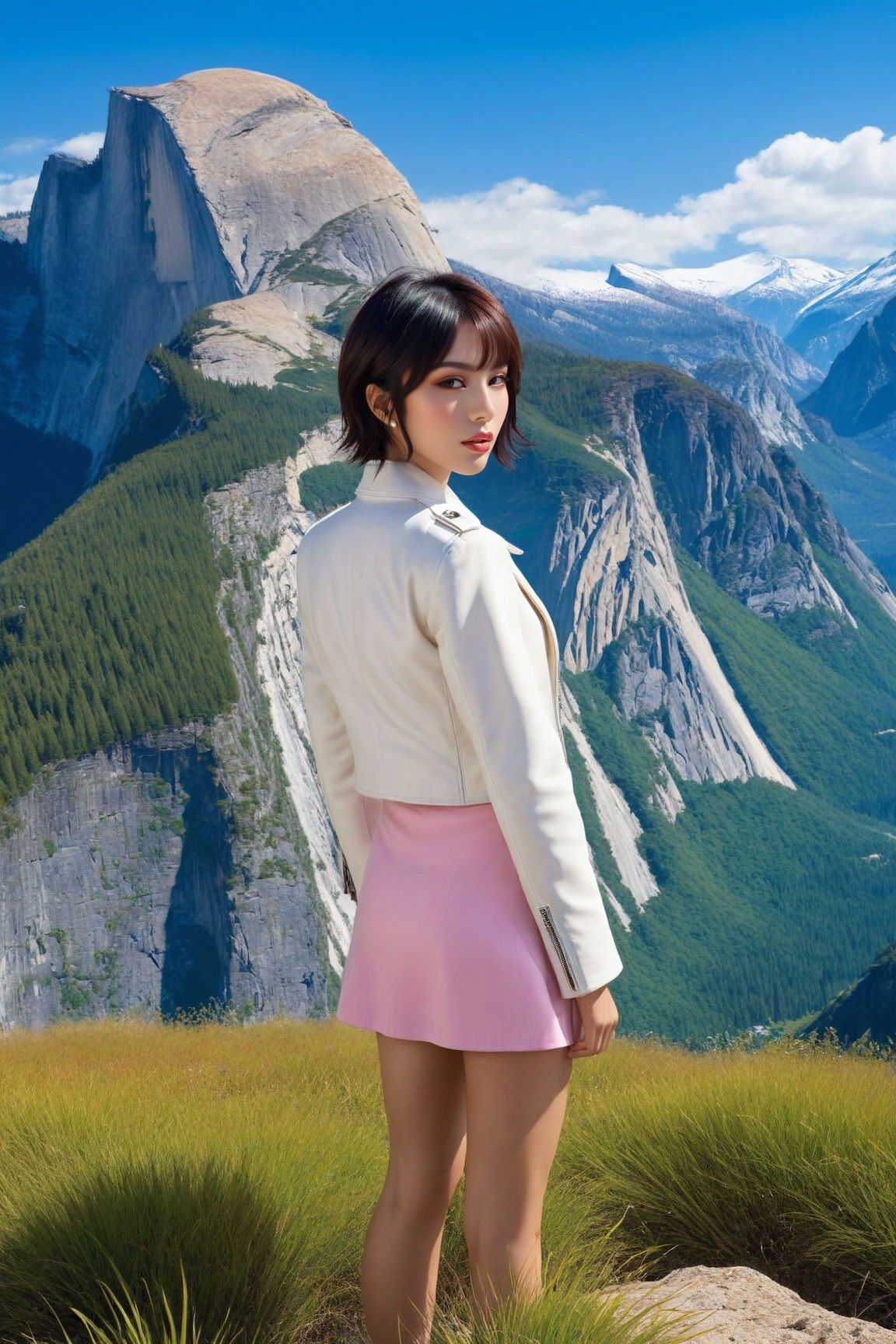 ((Hyper-Realistic)) photo of a beautiful girl standing in a vista point of a national park,  (kuchiki rukia),  20yo on Ten...