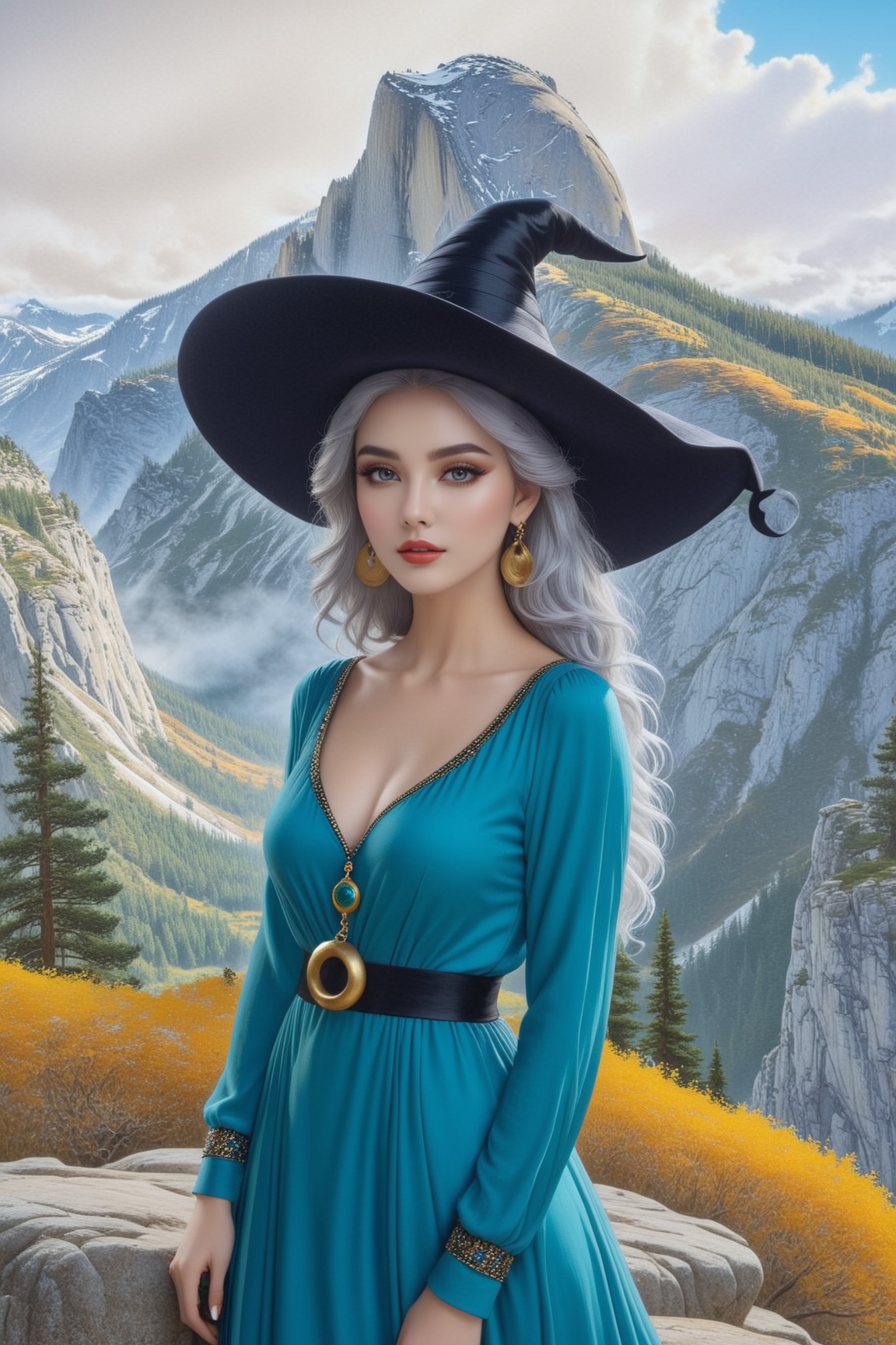 ((Ultra-Detailed)) Photography of a sophisticated witch \(sp.ed.ogInky1\) standing in a vista point of a national park,  w...