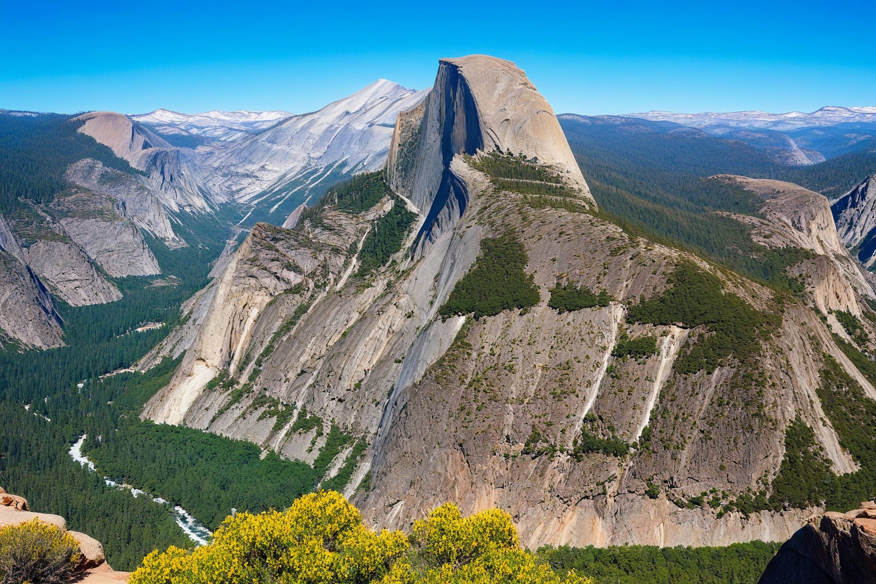 ((Hyper-Realistic)) photo of vista point in national park,  an impressive rock in eye level,  mountain around the rock on...