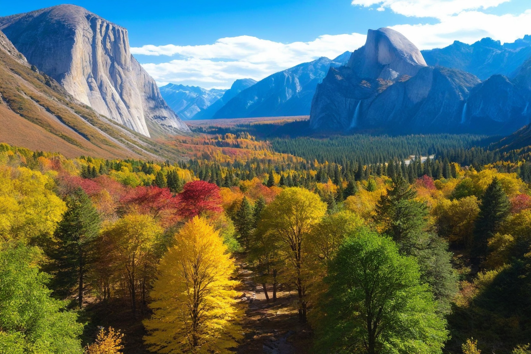 ((Hyper-Realistic)) photo of valley in national park,  valley with mountain and rock,  colorful autumn forest and trees on...