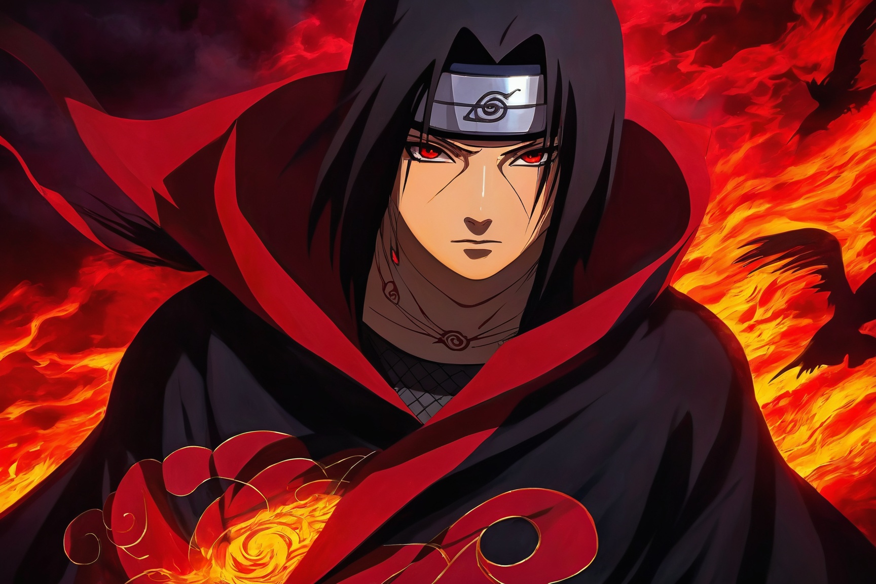 Itachi Uchiha,  Sharingan eyes,  blood moon background by Ai Art Vision on Tensor.Art