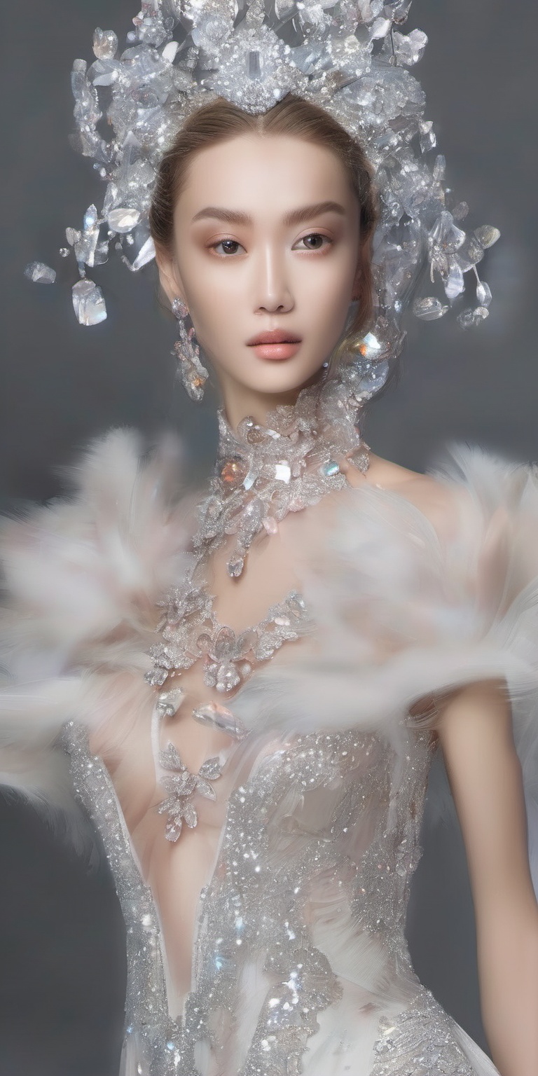 A woman of unparalleled beauty,  her features embody perfection,  and her skin radiates a seemingly infinite translucence...