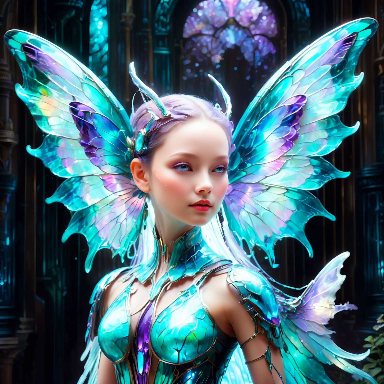 dreamlike acrylic painting,  mesmerizing ethereal girl with bioluminescent body,  otherworldly glow illuminating darkness...