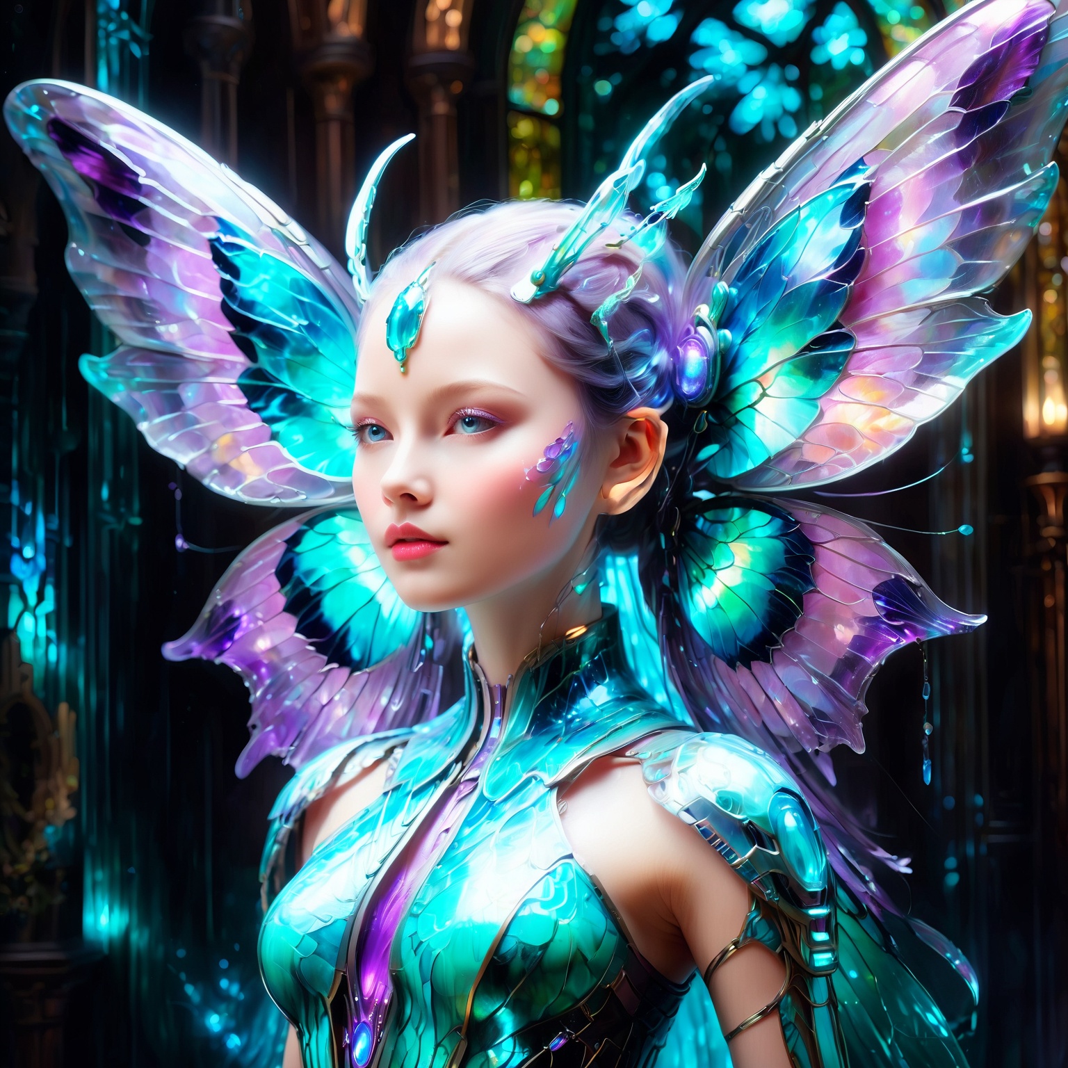 dreamlike acrylic painting,  mesmerizing ethereal girl with bioluminescent body,  otherworldly glow illuminating darkness...
