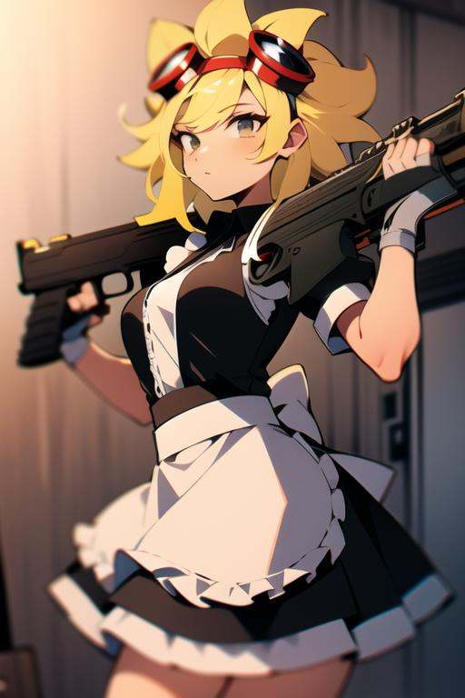 solarflare,  holding gun,  maid outfit on Tensor.Art