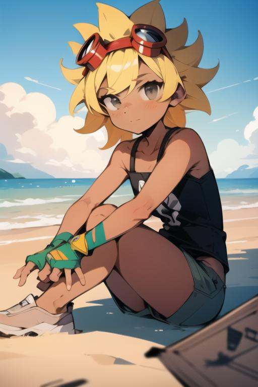 solarflare,  sitting on beach,  sitting on the sand on Tensor.Art