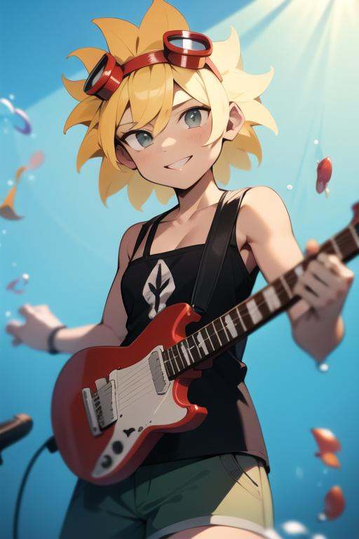 solarflare,  holding guitar,  playing guitar on Tensor.Art