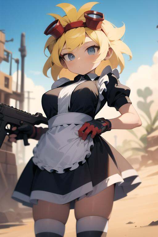 solarflare,  holding gun,  maid outfit on Tensor.Art