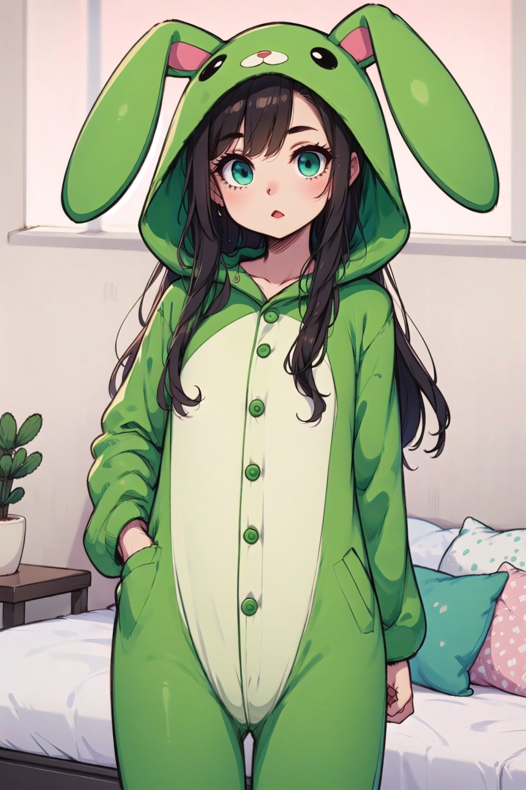 girl,  green pajama bunny,  kigurumi on Tensor.Art
