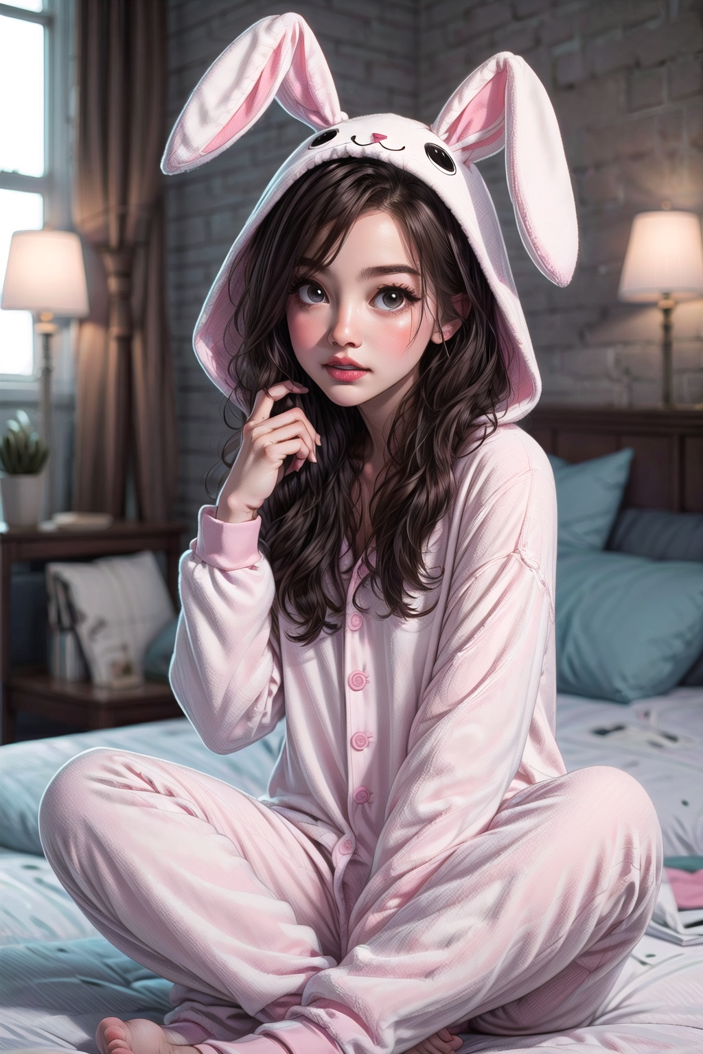 girl,  pajama onesies bunny on Tensor.Art