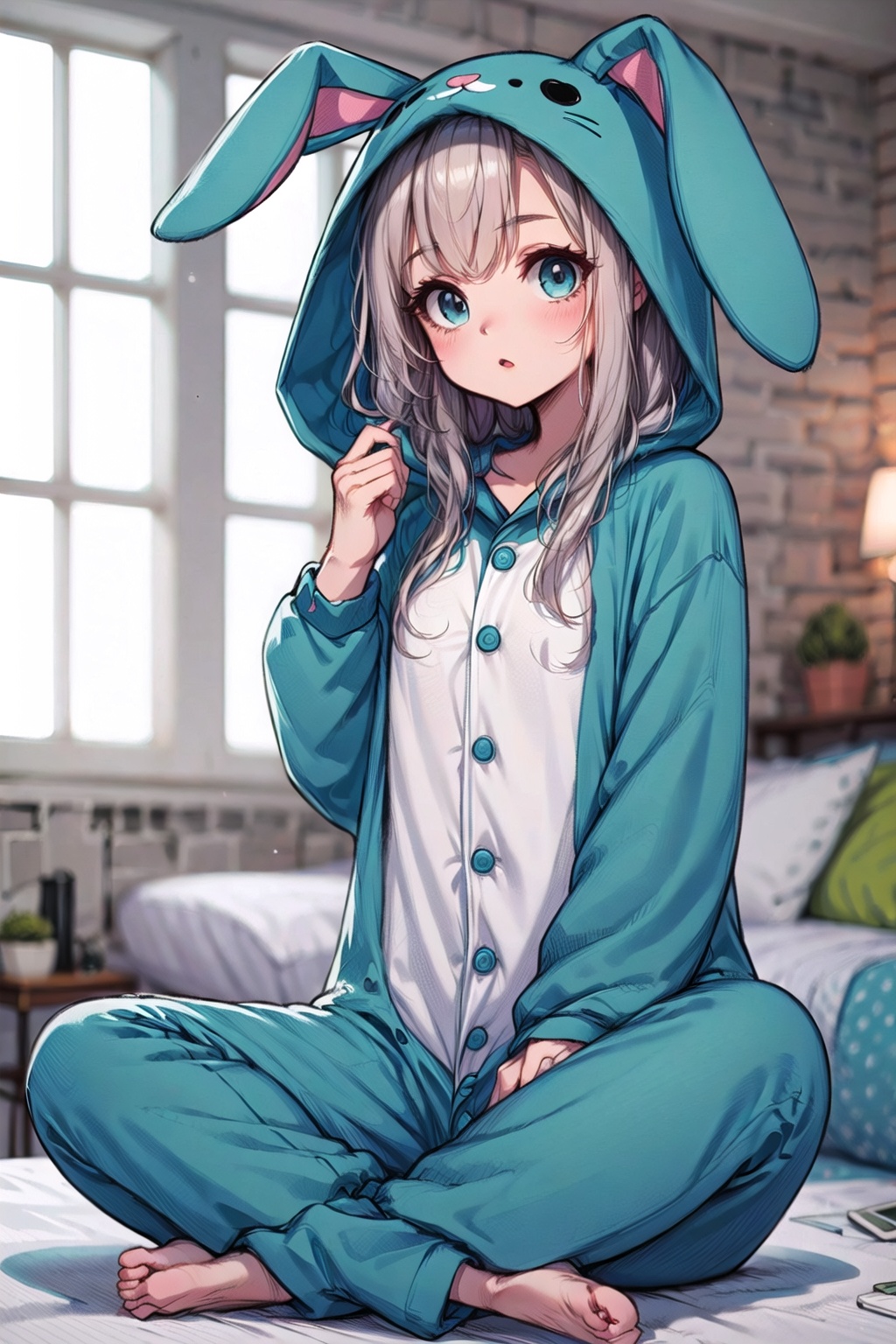 girl,  pajama onesie bunny,  kigurumi on Tensor.Art