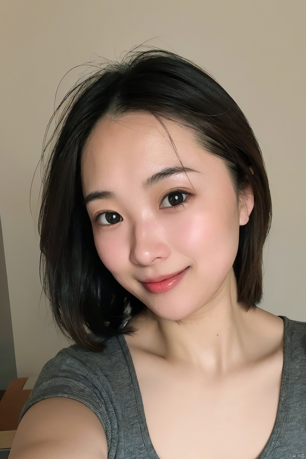 (close up portrait of a woman of east asian descent),  happy and smile expression,  Cleavage by SUNSHINE on Tensor.Art