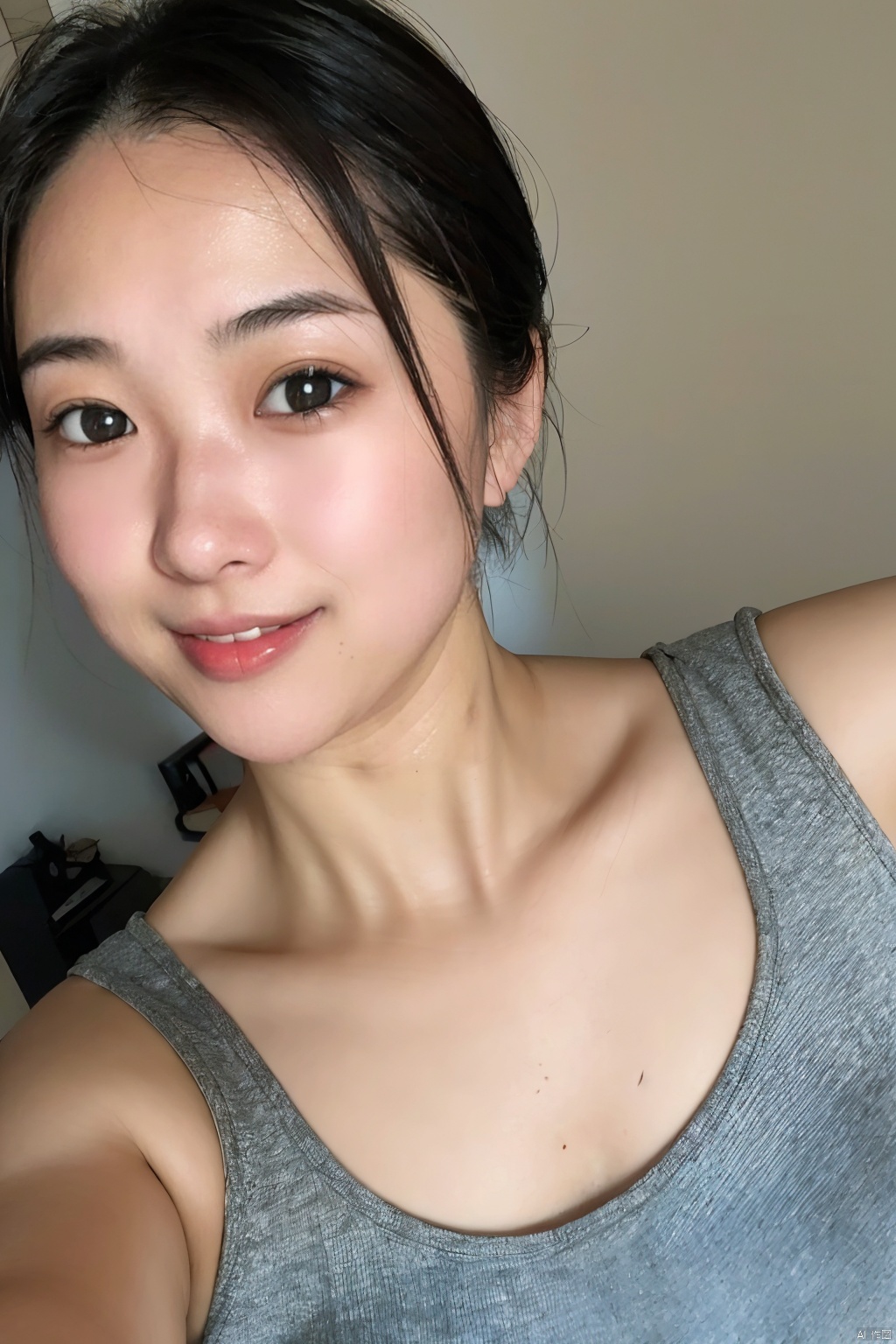 (close up portrait of a woman of east asian descent),  happy and smile expression,  Cleavage by SUNSHINE on Tensor.Art