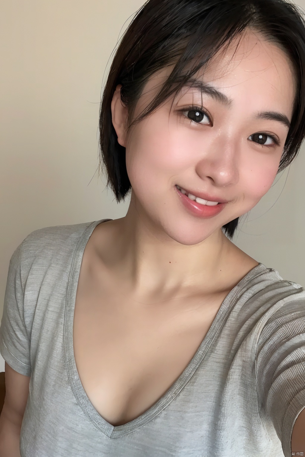 (close up portrait of a woman of east asian descent),  happy and smile expression,  Cleavage by SUNSHINE on Tensor.Art