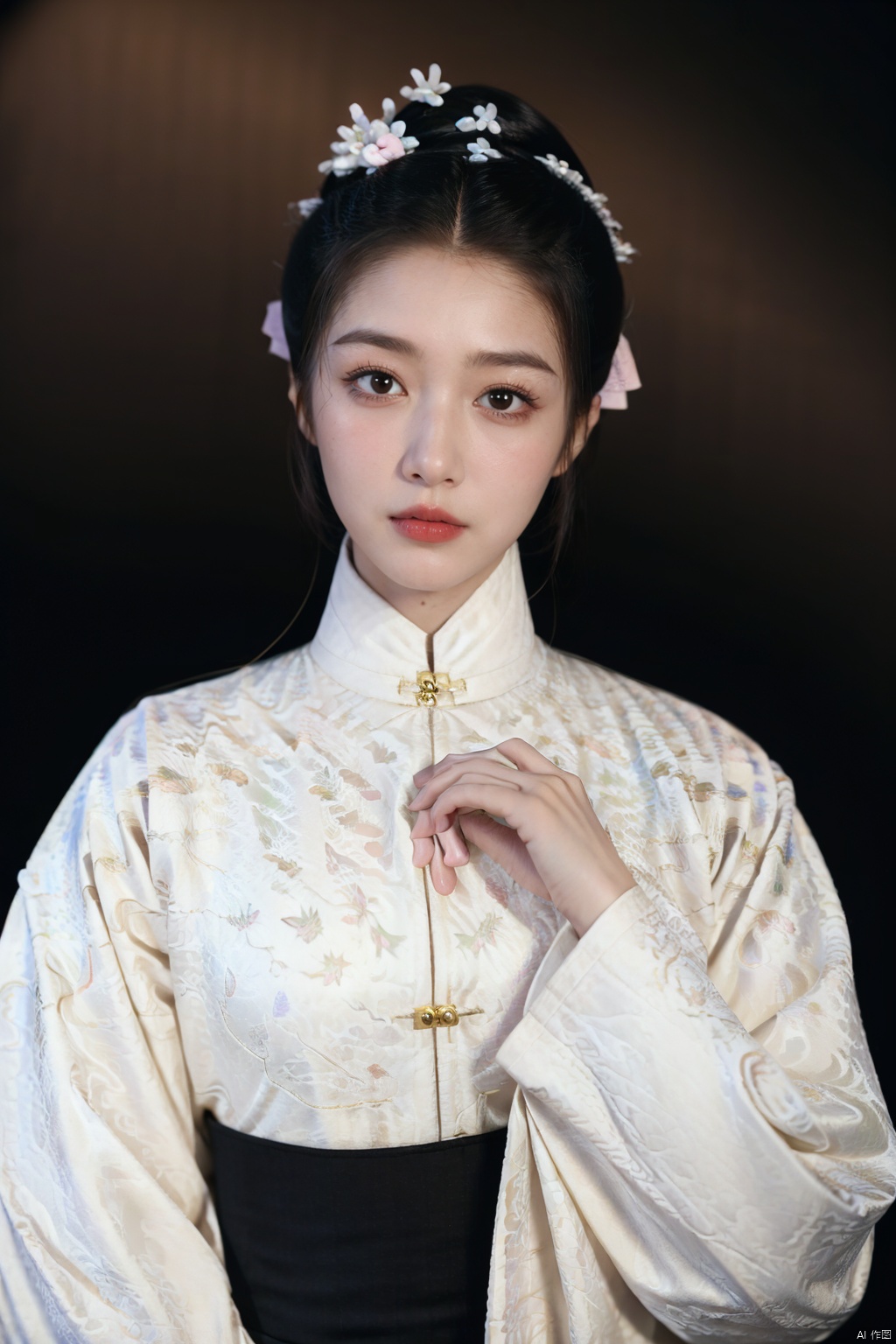 (masterpiece,best quality:1.5), ultra realistic,1girl, long hair, straight hair, portrait, mysterious forest, firefly, bokeh, mysterious, night, sky, cloud,, hanfu