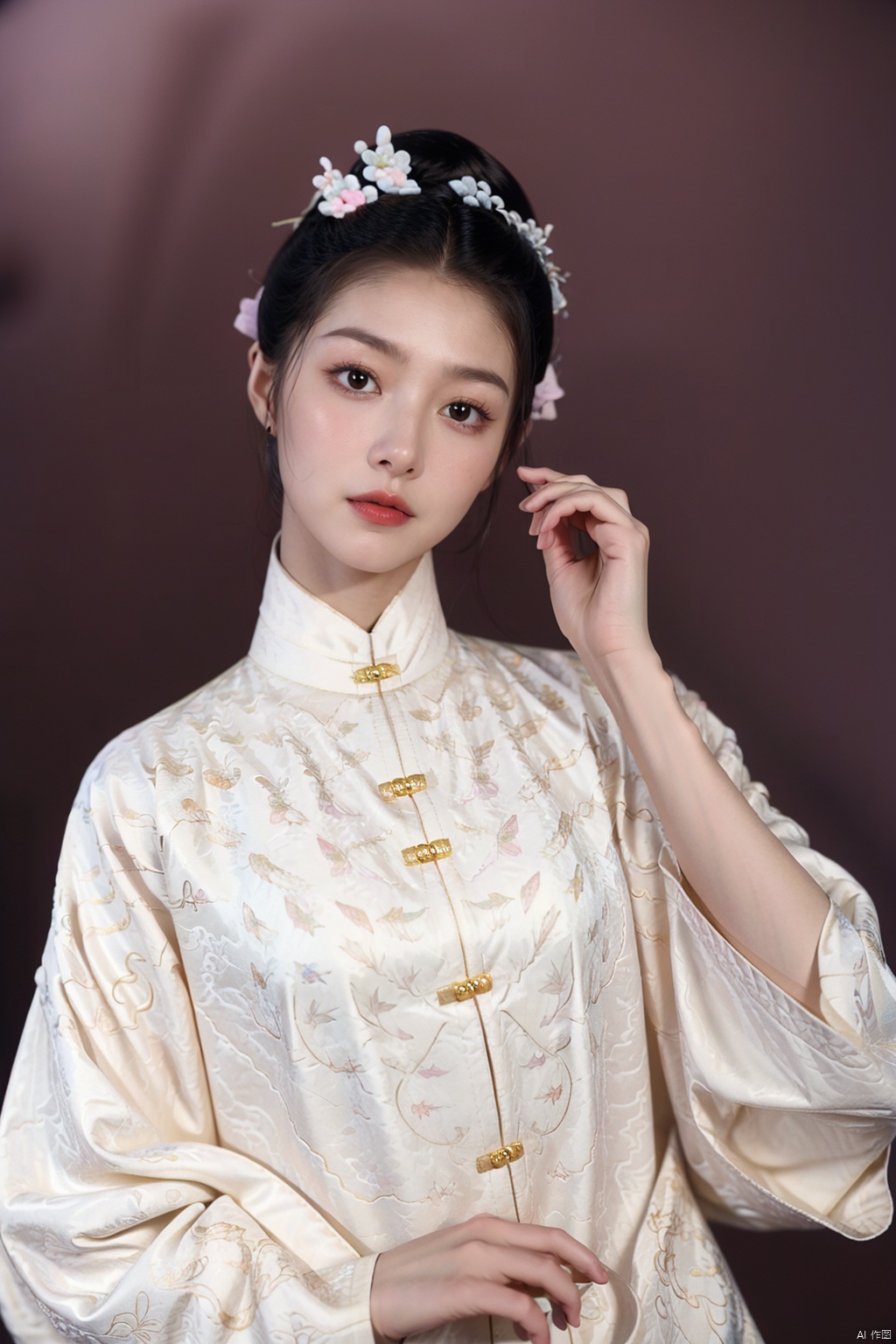 (global illumination, reality,ray tracing, HDR, unreal rendering, reasonable design, high detail, masterpiece,best quality, ultra high definition, movie lighting),
1girl,outdoor,looking_at_viewer,side_blunt_bangs,china_dress,chinese_style,big breasts,pose,solo,1girl,black hair,black eyes, , hanfu