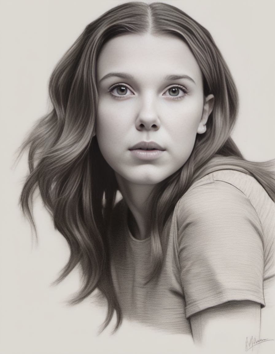 MillieBobbyBrown,  stunning sketch portrait by Michelangelo,  charcoal drawing on Tensor.Art