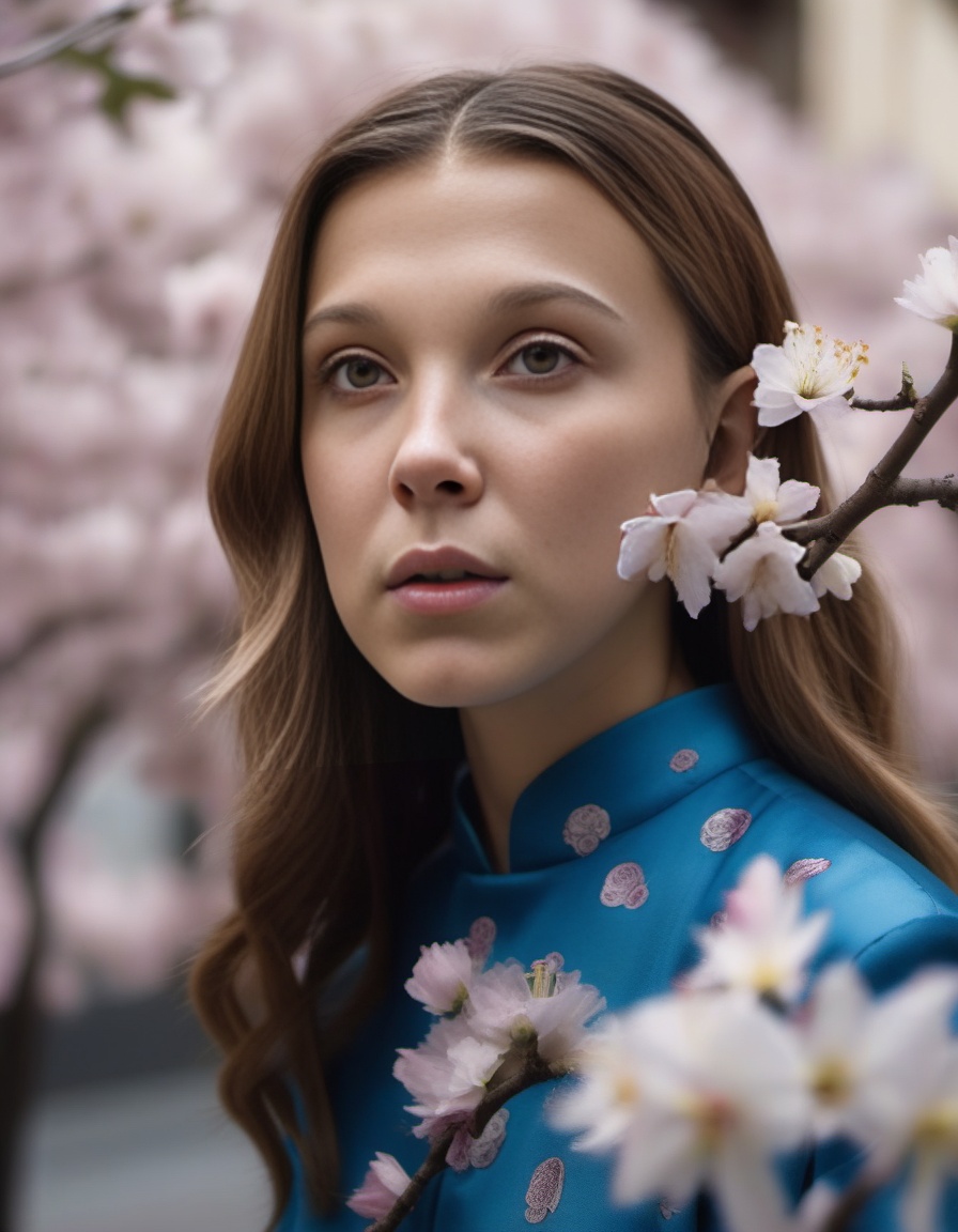 MillieBobbyBrown,  portrait,  blossoms on Tensor.Art
